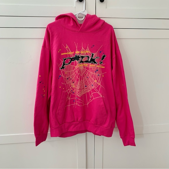 Men’s Sp5der Hot Pink Cotton Hoodie Sweater XL